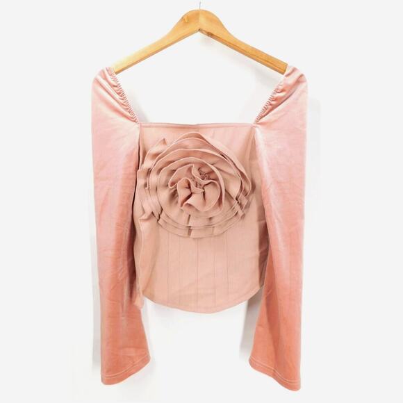 Zemeta Rose Garden Velvet Rosette Square Neck Top Size Medium Y2K - Picture 2 of 5
